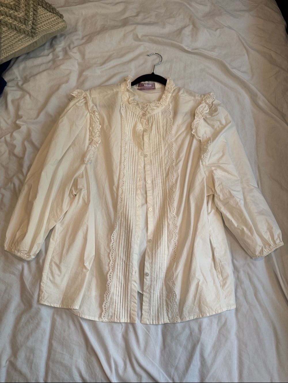 Anthropologie Lace-Trim Button Front Blouse